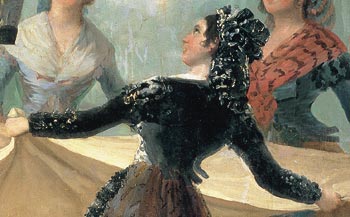 Detalle pintura goyesca con mujer tocada con redecilla