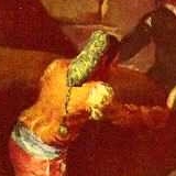 Detalle de pintura goyesca mostrando hombre con redecilla en el pelo
