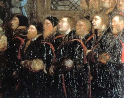Pintura sobre tabla representando a un grupo de cirujanos en la Inglaterra del siglo XVI