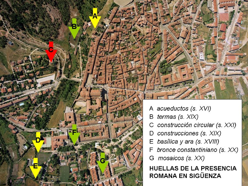 Lugares donde hay noticias de hallazgos romanos en la ciudad de Sigüenza