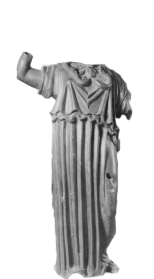 Escultura en bronce de Minerva encontrada en 1895 en Pelegrina. Le faltan cabeza, brazo izquierdo, mano y pie derechos