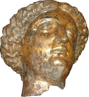 Cabeza en bronce dorado de Sulis Minerva, representada sin casco