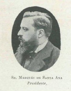 Retrato fotográfico del Marqués de Santa Ana. Aparece como hombre de mediana edad, de perfil y barba larga pero cuidada