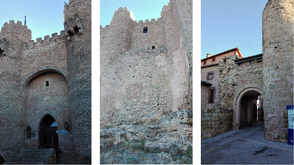 Tres conjuntos de torres circulares gemelas existentes hoy en Sigüenza, dos en el castillo y otra en las murallas que rodean la ciudad
