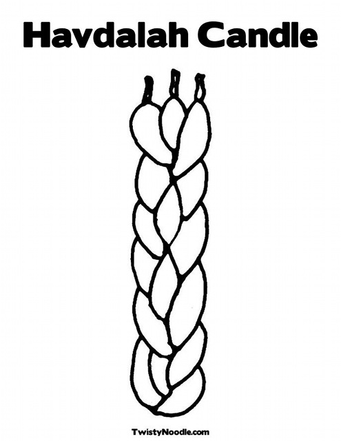 Dibujo de una vela de Havdalah en la que se aprecia como está compuesta por tres cirios entrelazados