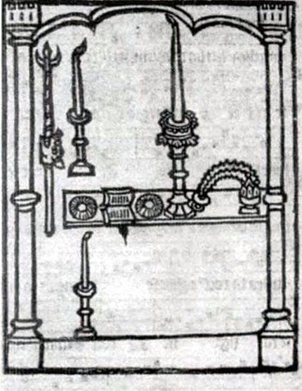 Ilustración del Sarum Processional editado en Londres en 1502 donde se muestra un esquema de la disposición de los diversos objetos litúrgicos empleados en Sábado Santo