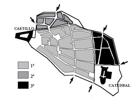 A city plan of Sigenza, with the diferent recincts its walls comprised/Plano de Sigenza, con los distintos recintos que comprendían sus muros