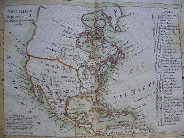 Mapa de América del Norte y Centroamérica en 1792